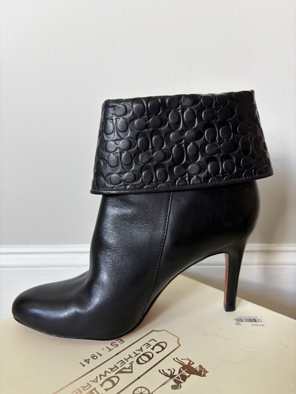 Coach Black Leather Fold-Over Cuff Ankle Booties - Picture 2 of 12